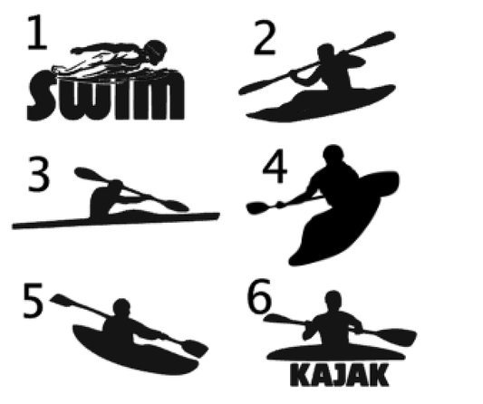 Kayak Kajak Wassersport  Schwimmen Sport Auto Styling Aufkleber Sticker 2 Stk